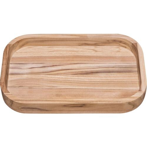 Gamela para Churrasco Retangular em Madeira Teca com Acabamento Natural 40 x 25 cm - Comercial Campeã