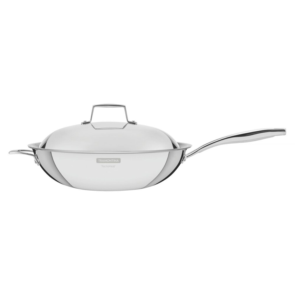 Wok Tramontina Grano em Aço Inox Corpo Triplo com Tampa e Cabo 32 cm 5,2 L - Comercial Campeã