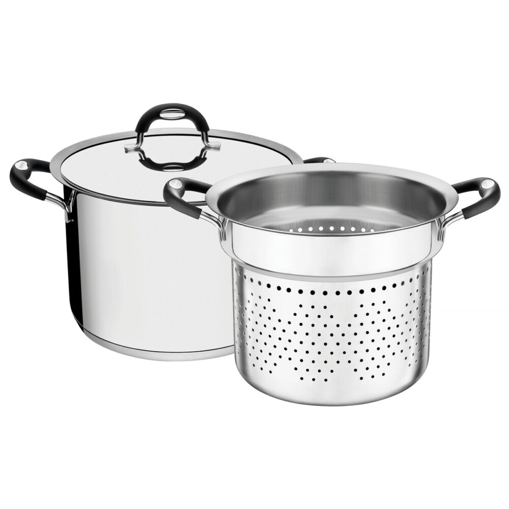 Jogo Cozi-Pasta Tramontina Duo Silicone em Aço Inox Fundo Triplo com Alças Silicone 2 Peças 24 cm - Comercial Campeã